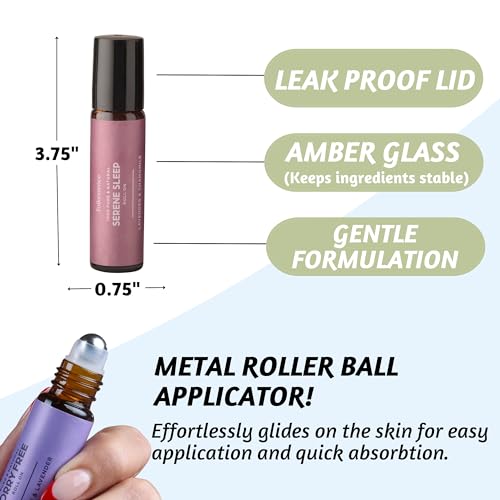 Folkulture Essential Oil Roll On Set of 3, Calm Roll On Blends for Skin, Massage, Relaxation Essential Roller Gift for Women and Men, Peppermint, Eucalyptus, Orange, Lavendar Roll On Set (Sleep)