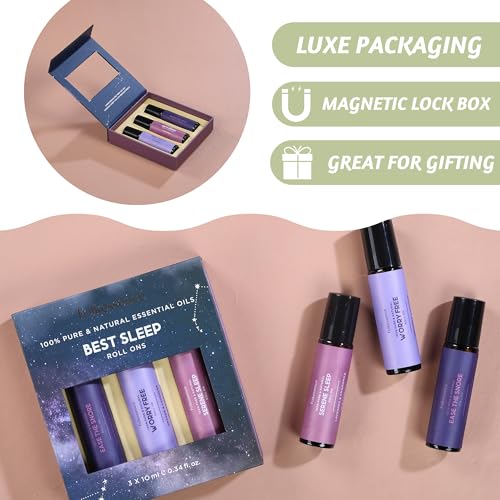 Folkulture Essential Oil Roll On Set of 3, Calm Roll On Blends for Skin, Massage, Relaxation Essential Roller Gift for Women and Men, Peppermint, Eucalyptus, Orange, Lavendar Roll On Set (Sleep)