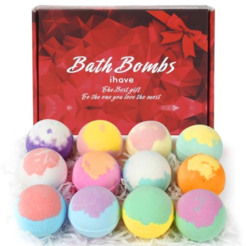 iHave Bath Bombs for Kids and Women, 12 Natural Handmade Bath Bomb Gift Set, Bubble Bath Bombs - Perfect Self Care Relaxing Spa Gifts for Women