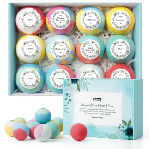 ZenBombs Bath Bombs for Women, Mothers Day Gifts for Mom, 12pcs Handmade Natural Bath Bomb, Bath Bomb with Shea Butter & Essential Oils, Amazing Present for Her, Wife, Girlfriend, Mother
