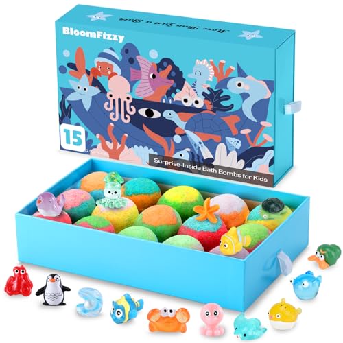 Sea Surprise Bath Bombs for Kids, 15 Pack Fizzy Bath Bombs Gift Set with Hidden Ocean Toys, Gentle & Scented, Kid-Safe & Fun Bath Time, Ideal Christmas Gift & Stocking Stuffer for Kids