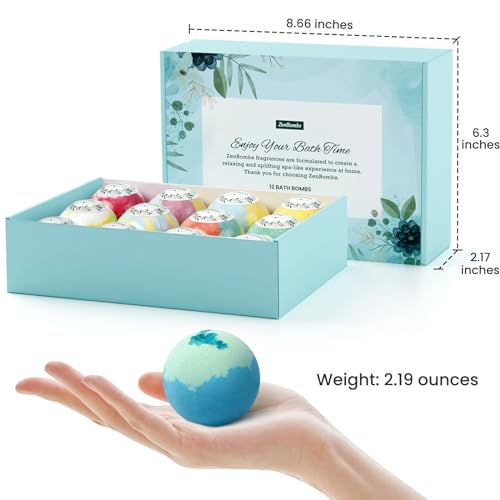 ZenBombs Bath Bombs for Women, Mothers Day Gifts for Mom, 12pcs Handmade Natural Bath Bomb, Bath Bomb with Shea Butter & Essential Oils, Amazing Present for Her, Wife, Girlfriend, Mother