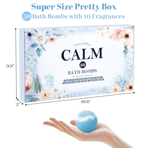 TranquilBliss Bath Bombs Present Set, 50 PCS Bath Bombs for Women, Kids, Organic Bubble Bath Bombs with 10 Rich Scents, Ideal for Christmas, Birthday, Valentine's Day Present Giving