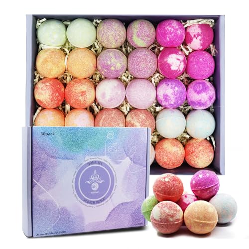 MR MIRYE 30 Pack Bath Bombs, Handmade Bath Bomb Set with 15 Scents, Organic Bath Bombs Bulk with Essential Oils, Bath Bombs Gift Set for Birthday Gifts for Women and Men