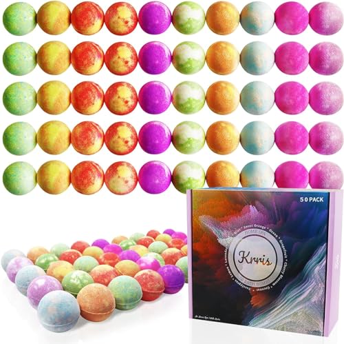 Bath Bombs Gift Set 50 Pack, 10 Scent Organic Handmade Bulk Bath Bombs Kit Essential Oil, Birthday Gifts w/Exquisite Packaging Idea for Her/Him, Wife, Kids, Women, Men, Self Care and Relaxing