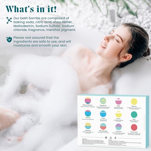 ZenBombs Bath Bombs for Women, Mothers Day Gifts for Mom, 12pcs Handmade Natural Bath Bomb, Bath Bomb with Shea Butter & Essential Oils, Amazing Present for Her, Wife, Girlfriend, Mother