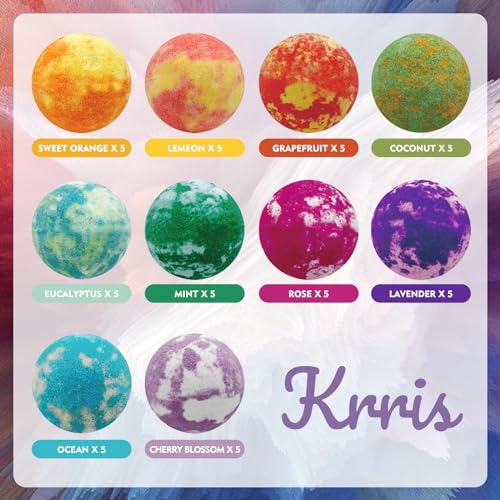 Bath Bombs Gift Set 50 Pack, 10 Scent Organic Handmade Bulk Bath Bombs Kit Essential Oil, Birthday Gifts w/Exquisite Packaging Idea for Her/Him, Wife, Kids, Women, Men, Self Care and Relaxing