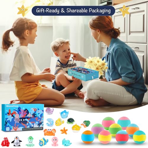 Sea Surprise Bath Bombs for Kids, 15 Pack Fizzy Bath Bombs Gift Set with Hidden Ocean Toys, Gentle & Scented, Kid-Safe & Fun Bath Time, Ideal Christmas Gift & Stocking Stuffer for Kids
