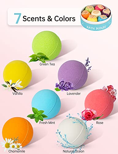 Aofmee Bath Bombs, 7 Bath Bombs for Women, Handmade Bathbombs for Kids Girls, Mothers Day Gifts for Mom, Spa Relaxation Gifts for Her, Birthday Valentines Christmas Gifts for Women Who Have Everything