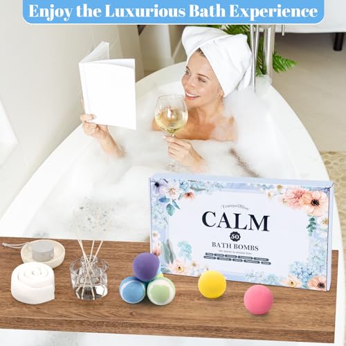 TranquilBliss Bath Bombs Present Set, 50 PCS Bath Bombs for Women, Kids, Organic Bubble Bath Bombs with 10 Rich Scents, Ideal for Christmas, Birthday, Valentine's Day Present Giving