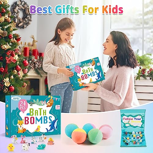 Bath Bombs for Kids with Surprise Inside, 24 Pack Kids Bath Bombs Gift Set, Natural Organic Kids Bubble Bath Fizzy for Girls Boys with Bath Toys Inside