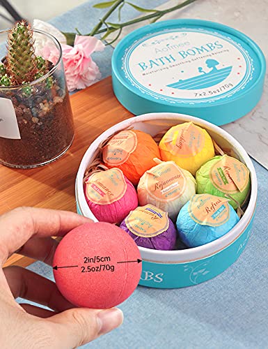 Aofmee Bath Bombs, 7 Bath Bombs for Women, Handmade Bathbombs for Kids Girls, Mothers Day Gifts for Mom, Spa Relaxation Gifts for Her, Birthday Valentines Christmas Gifts for Women Who Have Everything