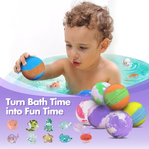 Bath Bombs for Kids with Surprise Inside, 32 Pack Bath Bombs with Land & Sea Animal Toys, Handmade Fizzy Colorful Bubble Children Bath Ball Gift Set for Birthday, Christmas, Halloween, Mothers Day