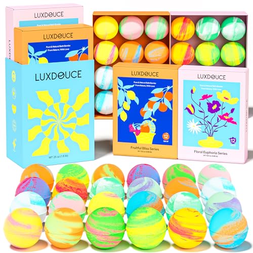 Bath Bombs Gift Set, 24 Pack Bubble Bombs with 12 Unique Scents, Floral Euphoria & Fruitful Bliss Collections, Skin-Soothing & Mood-Enhancing, Bath Bombs Mothers Day Gift Set for Mom