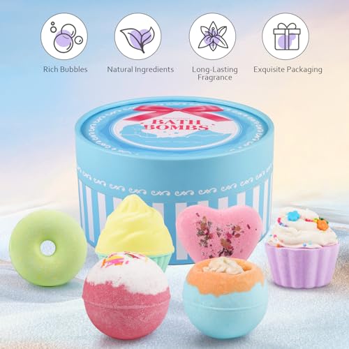 BlissfulOasis Bath Bombs, Scented Shower Bombs, Natural Ingredients Bath Bomb Set 6 Pack, Women's Day, Christmas, Mother's Day, Birthday, Good Option for Kids, Women, Mom