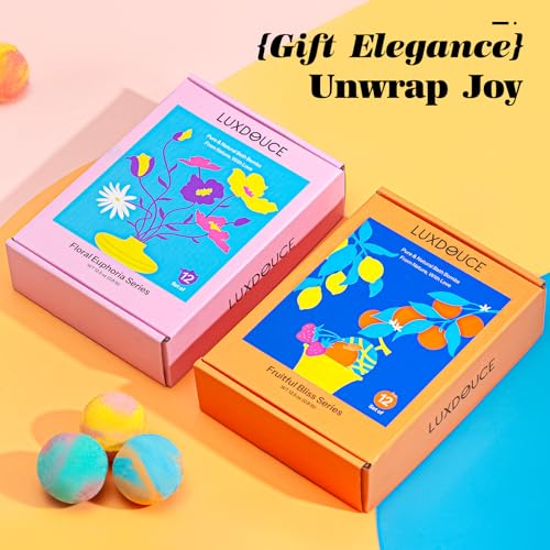 Bath Bombs Gift Set, 24 Pack Bubble Bombs with 12 Unique Scents, Floral Euphoria & Fruitful Bliss Collections, Skin-Soothing & Mood-Enhancing, Bath Bombs Mothers Day Gift Set for Mom