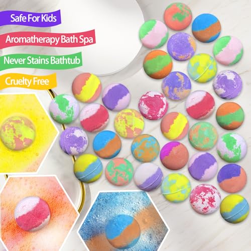 Bath Bombs for Kids with Surprise Inside, 32 Pack Bath Bombs with Land & Sea Animal Toys, Handmade Fizzy Colorful Bubble Children Bath Ball Gift Set for Birthday, Christmas, Halloween, Mothers Day
