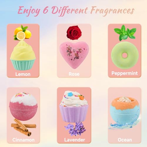 BlissfulOasis Bath Bombs, Scented Shower Bombs, Natural Ingredients Bath Bomb Set 6 Pack, Women's Day, Christmas, Mother's Day, Birthday, Good Option for Kids, Women, Mom