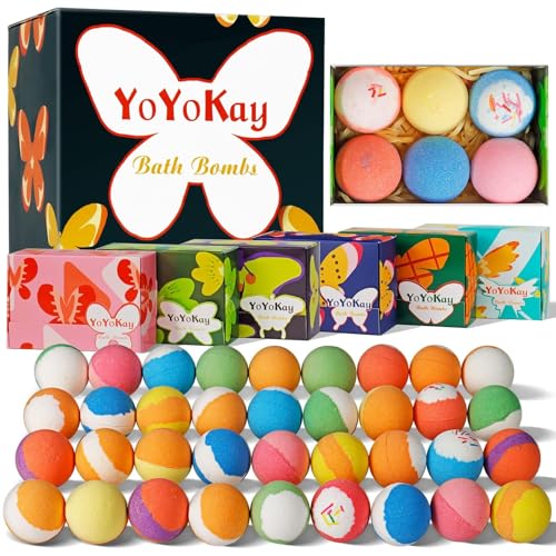 Bath Bombs Gift Set - 36 Organic Bath Bombs with Natural Essential Oils, Bath Salts to Moisturize Skin and Relieve Stress, Bath Bombs for Women, Birthday Gifts for Women, Mom, Her