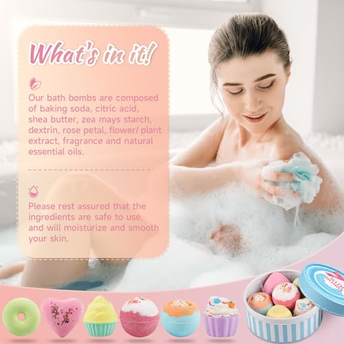 BlissfulOasis Bath Bombs, Scented Shower Bombs, Natural Ingredients Bath Bomb Set 6 Pack, Women's Day, Christmas, Mother's Day, Birthday, Good Option for Kids, Women, Mom