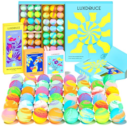 48 Pack Bath Bombs Gift Set, Mothers Day Gifts for Mom, Aromatic Bubble Bombs with 18 Scents, SPA Relaxing & Skin Nourishing, Ideal Gift for Women on Christmas, Birthdays, Valentines