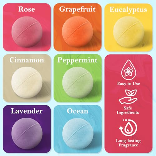 Bath Bombs Set, 7 Packs Bubble Fizzies Relaxation with Shea Butter, Dry Skin Moisturize, Birthday, Valentine’s Idea for Women, Mother, Wife, Girlfriend