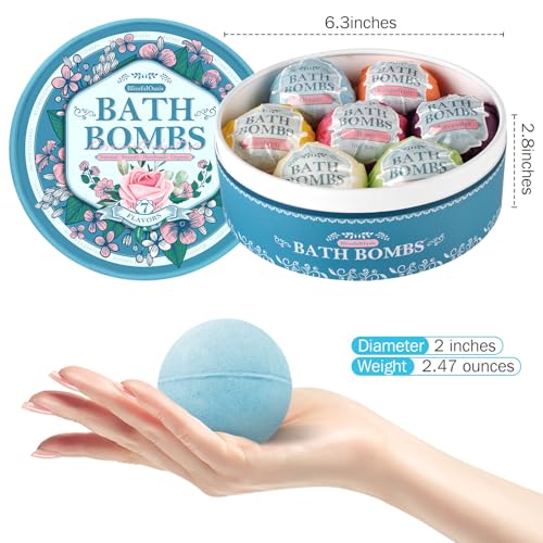 Bath Bombs Set, 7 Packs Bubble Fizzies Relaxation with Shea Butter, Dry Skin Moisturize, Birthday, Valentine’s Idea for Women, Mother, Wife, Girlfriend