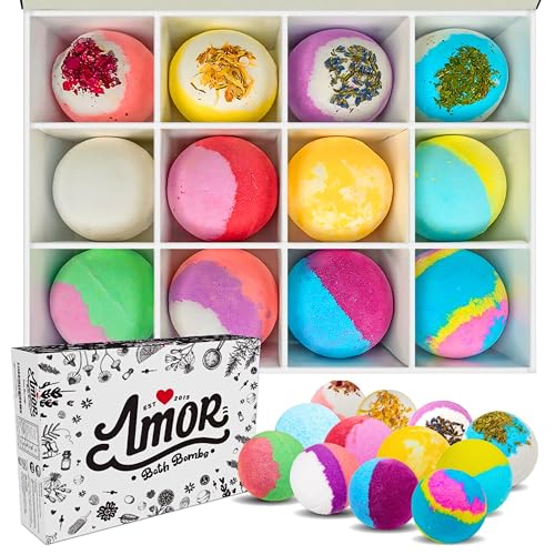 12 Bath Bombs for Women Gift Set – 4.5Oz Handmade Large Bath Bombs Perfect for Bubble Spa Relaxing Her/Him, Wife – Organic Bath Bombs Fizzies with Moisturizing Shea Butter for Valentines Day