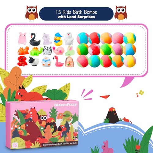 Jungle Adventure Bath Bombs for Kids, 15 Scented Fizzy Bombs with Surprise Land Animal Toys Inside, Kids Colorful Bath Time Fun Gift Set, Gentle & Child-Safe, Ideal Christmas Gift for Kids