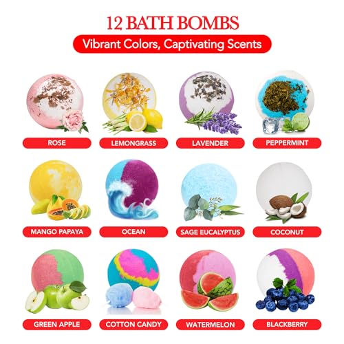 12 Bath Bombs for Women Gift Set – 4.5Oz Handmade Large Bath Bombs Perfect for Bubble Spa Relaxing Her/Him, Wife – Organic Bath Bombs Fizzies with Moisturizing Shea Butter for Valentines Day
