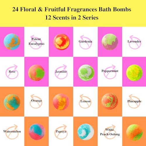 48 Pack Bath Bombs Gift Set, Mothers Day Gifts for Mom, Aromatic Bubble Bombs with 18 Scents, SPA Relaxing & Skin Nourishing, Ideal Gift for Women on Christmas, Birthdays, Valentines