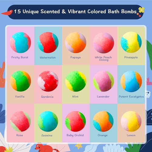 Jungle Adventure Bath Bombs for Kids, 15 Scented Fizzy Bombs with Surprise Land Animal Toys Inside, Kids Colorful Bath Time Fun Gift Set, Gentle & Child-Safe, Ideal Christmas Gift for Kids