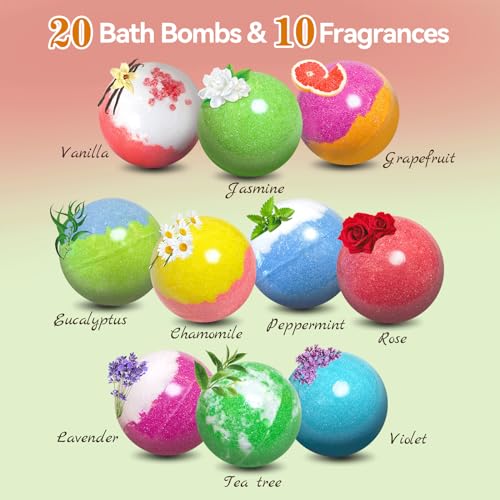 Bath Bombs for Women Gift Set, 20 Organic Bath Bombs with Essential Oil, Handmade SPA Bubble Bath Bombs for Relaxing, Gift for Her/Him, Women, Girls, Wife, Mother, Easter, Birthday