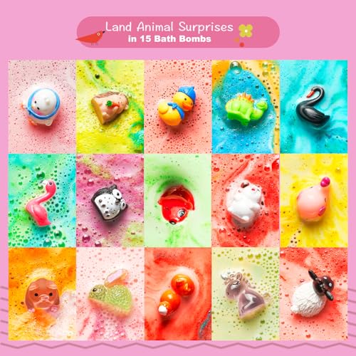 Jungle Adventure Bath Bombs for Kids, 15 Scented Fizzy Bombs with Surprise Land Animal Toys Inside, Kids Colorful Bath Time Fun Gift Set, Gentle & Child-Safe, Ideal Christmas Gift for Kids