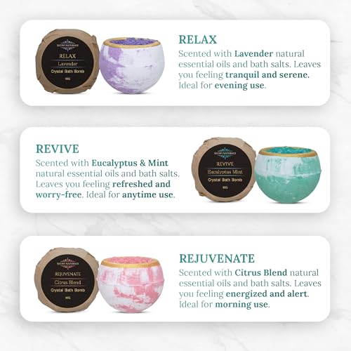 Satavi Naturals Crystal Bath Bombs (6 Pack) Luxurious Aromatherapy Bath Bombs Enriched with Nourishing Bath Salts for Silky Smooth Skin & Pleasantly Scented for an Immersive Zen-Like Experience