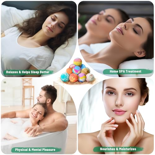 Leafgift Bath Bombs Gift Set, 12pcs Handmade Bath Fizzies with Natural Sea Salt Cocoa & Shea Butter, Perfect for Bubble Bath Spa, Moisturizing Dry Skin, Stress Relief, Best Gift for Women, Men