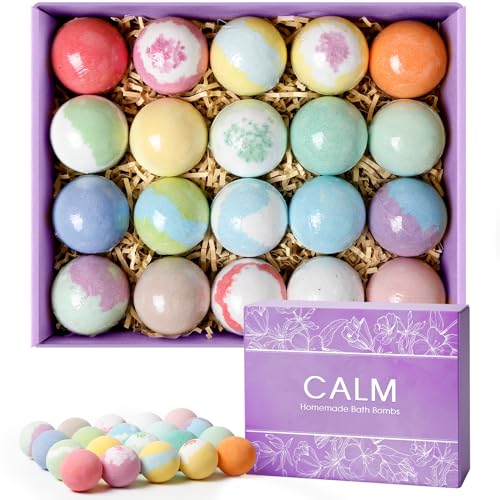 CalmNFiz 20PCS Bath Bombs for Women Presents Set Natural Wonderful Fizz Effect Bath Bomb with Shea Butter & Essential Oils, Bubble Bath Amazing Presents for Her/Him, Wife, Girlfriend, Mother