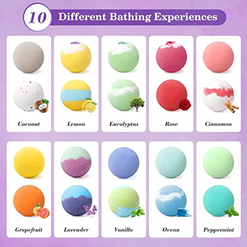 CalmNFiz 20PCS Bath Bombs for Women Presents Set Natural Wonderful Fizz Effect Bath Bomb with Shea Butter & Essential Oils, Bubble Bath Amazing Presents for Her/Him, Wife, Girlfriend, Mother