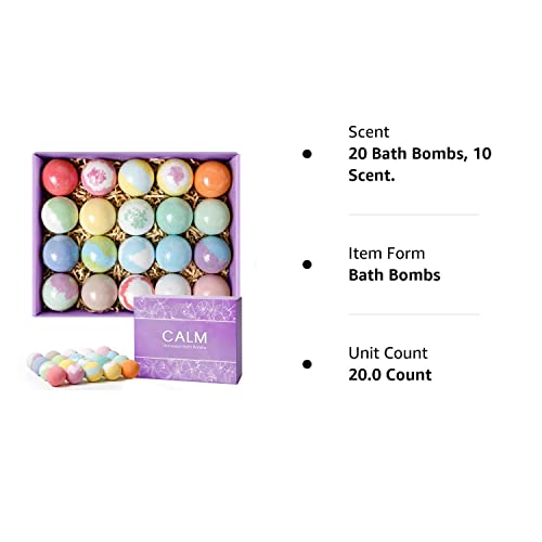 CalmNFiz 20PCS Bath Bombs for Women Presents Set Natural Wonderful Fizz Effect Bath Bomb with Shea Butter & Essential Oils, Bubble Bath Amazing Presents for Her/Him, Wife, Girlfriend, Mother