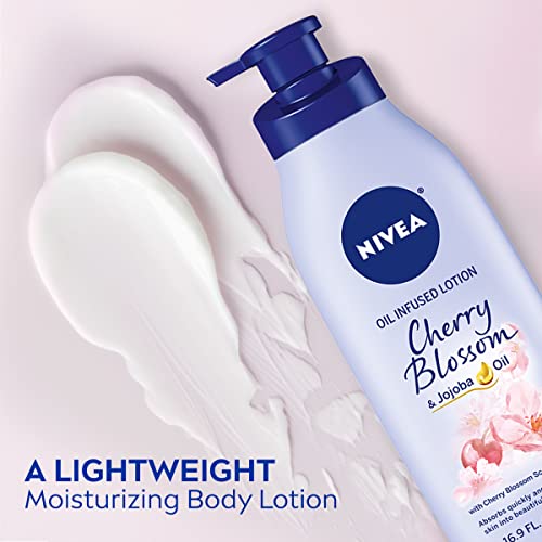 Nivea Oil Infused Cherry Blossom and Jojoba Oil Body Lotion, Non-Greasy Cherry Blossom Scented Lotion Moisturizes for 24+ Hours, 16.9 Fl Oz Pump Bottle