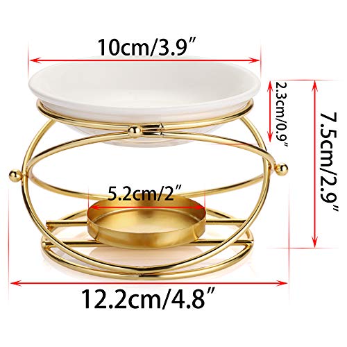 JuxYes European Metal Oil Burner Wax Warmer, Delicate Romantic Ceramic Tealight Candle Holder Oil Burner, Fragrance Warmer Aromatherapy Wax Candle Tart Burner Warmer Diffuser for Home Bedroom Décor