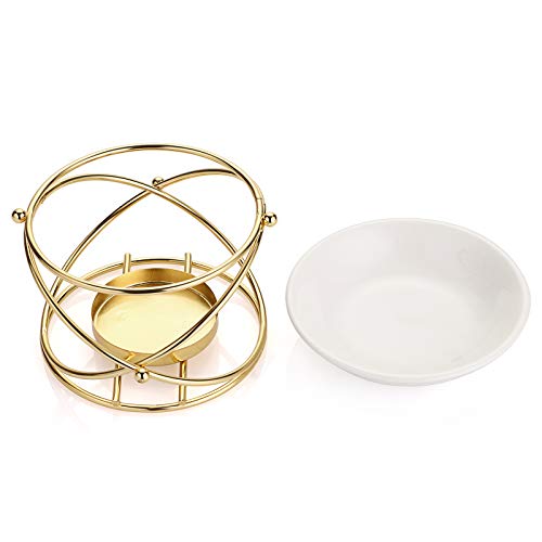JuxYes European Metal Oil Burner Wax Warmer, Delicate Romantic Ceramic Tealight Candle Holder Oil Burner, Fragrance Warmer Aromatherapy Wax Candle Tart Burner Warmer Diffuser for Home Bedroom Décor