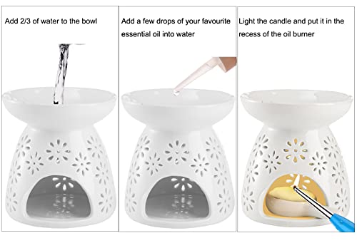 Lawei Set of 3 Ceramic Tealight Candle Holder, Essential Oil Burner Wax Melt Burners, Aromatherapy Aroma Diffuser Burner for Home Bedroom Decor Christmas Housewarming Gift