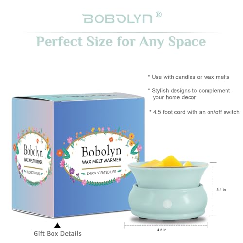 Bobolyn Wax Candle Melt Warmer Burner - 3-in-1 Ceramic Essential Oil Burner Electric Scented Fragrance Candle Melter for Home Office Bedroom Living Room Decor