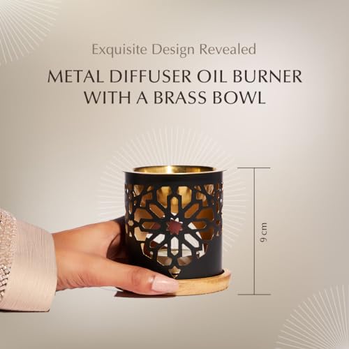 Dukhni Oil Burner | Brass burner with candle | Use for essential oil, aroma oil, diffuser oils | Relax with home aromatherapy, for stress relief, meditation, massage and home fragrance, Islamic gift