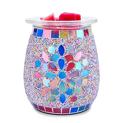 Mosaic Glass Wax melt Warmer Electric Oil Burner Candle Wax Warmer Romantic Aroma Warmer for Essential Oils Burner & Premium Wax Melts Burner,Simple Roller Switch,Gift,Home Decoration