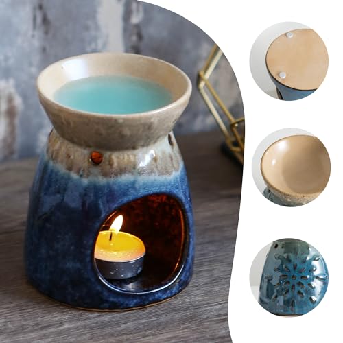 Kendiis Essential Oil Burner, Ceramic Tealight Candle Holder Wax Melt Burners, Aromatherapy Aroma Diffuser Burner for Living Room, Balcony, Patio, Porch and Garden - Blue
