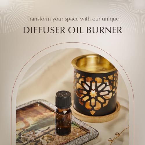Dukhni Oil Burner | Brass burner with candle | Use for essential oil, aroma oil, diffuser oils | Relax with home aromatherapy, for stress relief, meditation, massage and home fragrance, Islamic gift