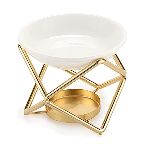 JuxYes Euro Metal Oil Burner Wax Warmer, Delicate Romantic Ceramic Tealight Candle Holder Oil Burner, Fragrance Warmer Aromatherapy Wax Candle Tart Burner Warmer Diffuser for Home Bedroom Décor
