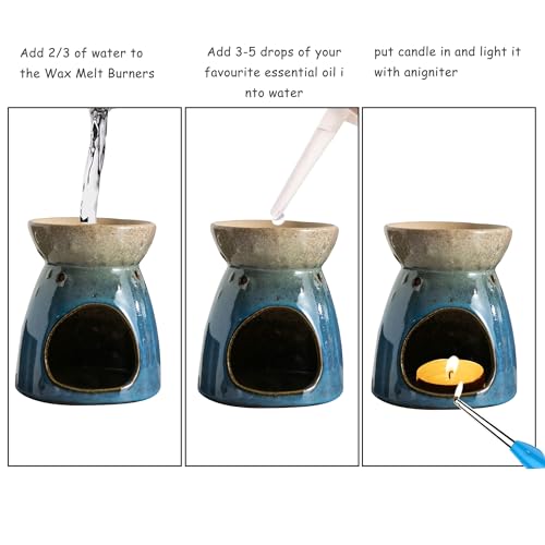 Kendiis Essential Oil Burner, Ceramic Tealight Candle Holder Wax Melt Burners, Aromatherapy Aroma Diffuser Burner for Living Room, Balcony, Patio, Porch and Garden - Blue